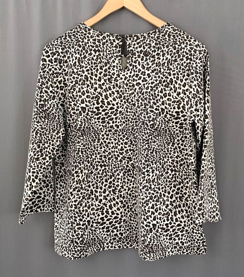 Van Heusen Stretch Knit Top Sz L Brown Neutral Leopard Cheetah Y2K Office Casual - Picture 4 of 14